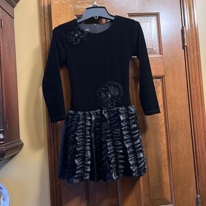 Like New Girls Sz.7 Isobella and Chloe Black Velvet and Satin Embellished Dress.